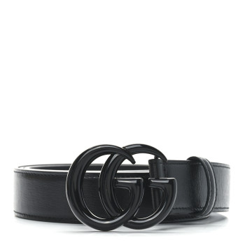 GUCCI Azalea Calfskin Enamel Monochrome Double G 30mm Belt 105 42 Black