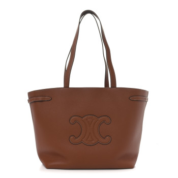 CELINE Grained Calfskin Triomphe Medium Cabas Anais Tan