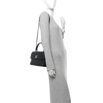 CHANEL Lambskin Chevron Quilted Small Trendy CC Dual Handle Flap Bag Black CHANEL Lambskin Chevron Quilted Small Trendy CC Dual Handle Flap Bag Black