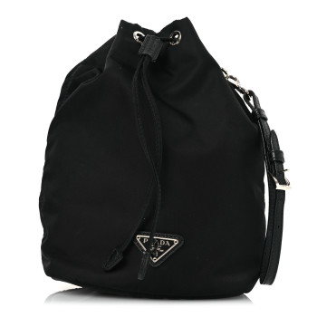PRADA Nylon Vela Drawstring Wristlet Pouch Black