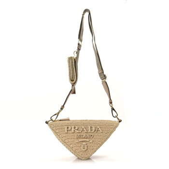 PRADA Yarn Raffia Effect Crochet Triangle Shoulder Bag Naturale