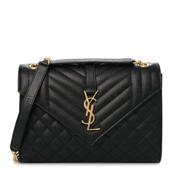 SAINT LAURENT Grain De Poudre Textured Mixed Matelasse Triquilt Medium Monogram Satchel Black