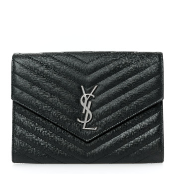 SAINT LAURENT Grain De Poudre Matelasse Chevron Monogram Envelope Clutch Black