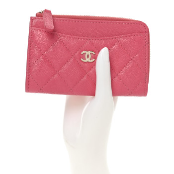 CHANEL Caviar Quilted CC Zip Around Card Holder Pink