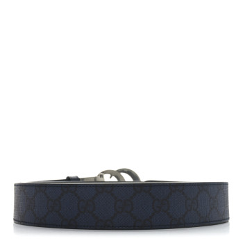 GUCCI GG Supreme Monogram Plutone Calfskin Palladium Double G Reversible 37mm Belt 110 44 Black Blue