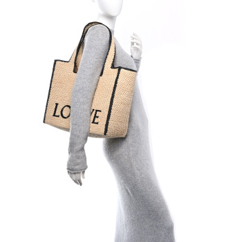 LOEWE Raffia Large Paula's Ibiza Logo Tote Natural Tan