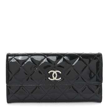 CHANEL Patent Quilted Large Brilliant Flap Wallet Black