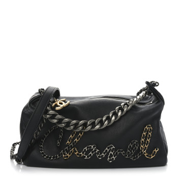 CHANEL Calfskin Chain 20s Signature Hobo Black