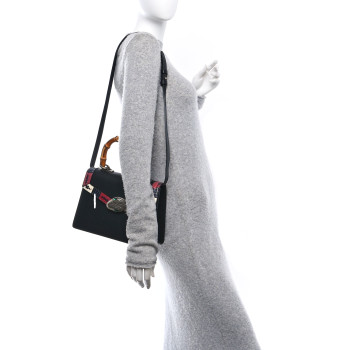 GUCCI Calfskin Snakeskin Small Lilith Top Handle Bag Black