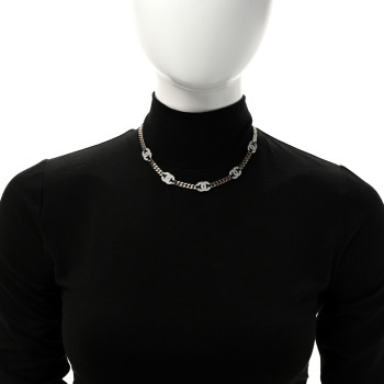CHANEL Crystal Chain CC Link Choker Gold Silver
