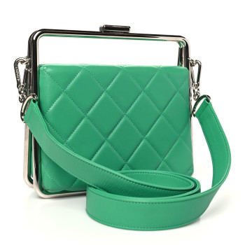 CHANEL Quilted Lambskin Metal Bar Clutch Bag Green