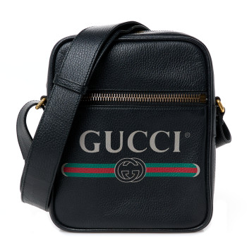 GUCCI Grained Calfskin Logo Messenger Bag Black