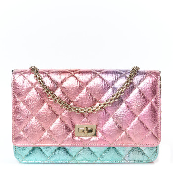 CHANEL Metallic Goatskin Quilted 2.55 Reissue Wallet on Chain WOC Multicolor
