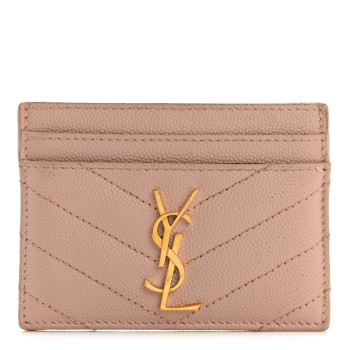 SAINT LAURENT Grain De Poudre Matelasse Chevron Monogram Credit Card Case Pale Pink