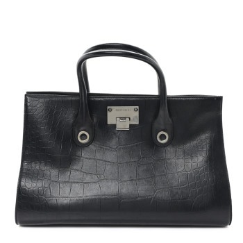 JIMMY CHOO Crocodile Embossed Calfskin Riley Tote Black
