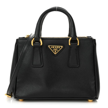 PRADA Saffiano Lux Micro Galleria Double Zip Tote Black