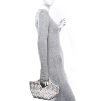 BOTTEGA VENETA Webbing Maxi Intrecciato Mini Cassette Tote Silver