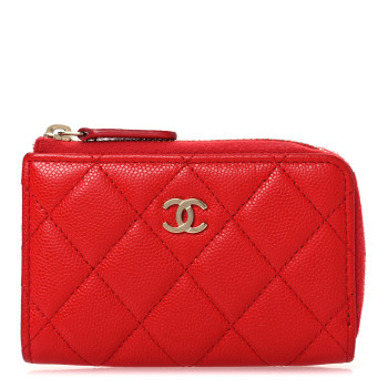 CHANEL Caviar Quilted Zipped Key Holder Case Red