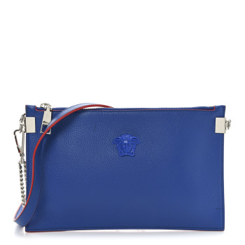 VERSACE Calfskin Medusa Crossbody Flat Pouch Blue