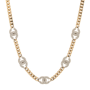 CHANEL Crystal Chain CC Link Choker Gold Silver