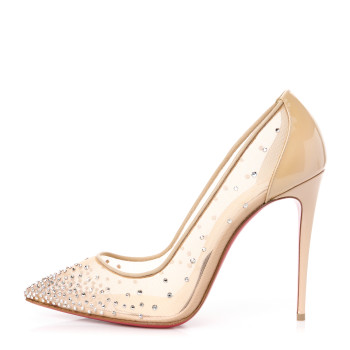 CHRISTIAN LOUBOUTIN Suede Lame Crystal Strass Follies 100 Pumps  39 Light Silk