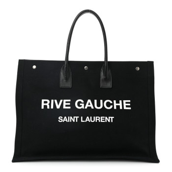 SAINT LAURENT Linen Calfskin Rive Gauche Tote Black