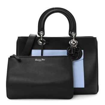CHRISTIAN DIOR Smooth Calfskin Tri-Color Diorissimo Pocket Tote Black Blue Red