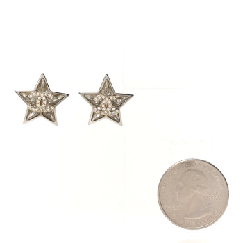 CHANEL Crystal Star CC Stud Earrings Silver