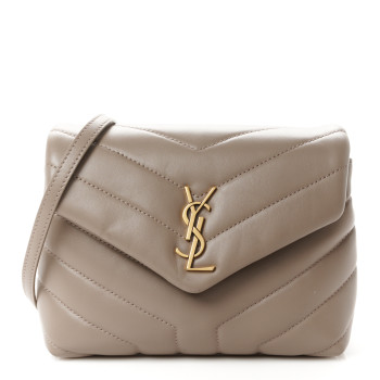 SAINT LAURENT Calfskin Y Quilted Monogram Toy Loulou Crossbody Bag Dark Beige