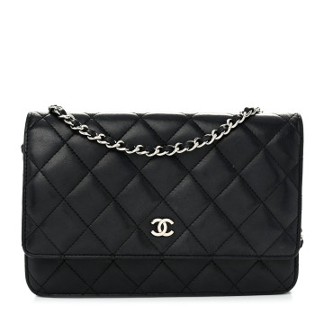 CHANEL Lambskin Quilted Wallet On Chain WOC Black