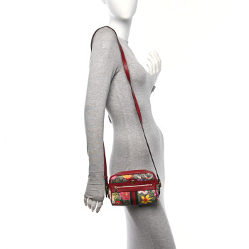 GUCCI GG Supreme Monogram Flora Web Mini Ophidia Shoulder Bag Red