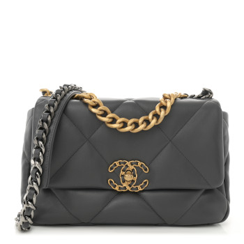 CHANEL Lambskin Quilted Medium Chanel 19 Flap Dark Grey