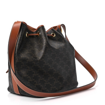 CELINE Triomphe Canvas Calfskin Medium Drawstring Bucket Bag