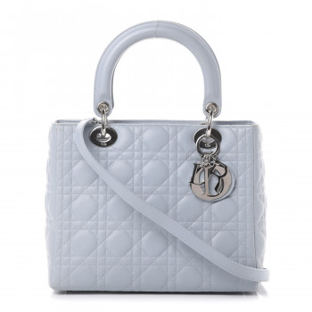 CHRISTIAN DIOR Lambskin Cannage Medium Lady Dior Light Blue