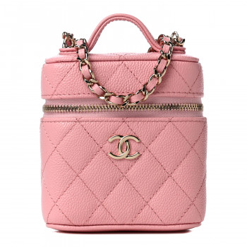 CHANEL Caviar Quilted Small Handle With Care Vanity Case With Chain Pink
