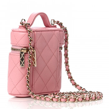 CHANEL Caviar Quilted Small Handle With Care Vanity Case With Chain Pink