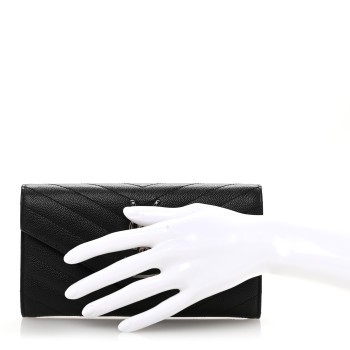 SAINT LAURENT Grain De Poudre Matelasse Chevron Monogram Flap Wallet Black