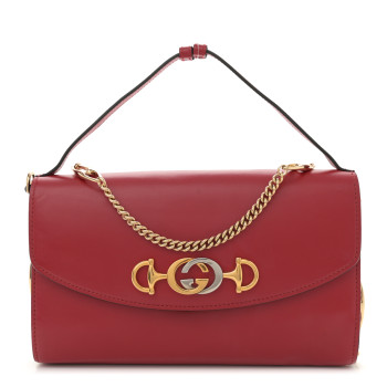 GUCCI Smooth Calfskin Small Zumi Top Handle Shoulder Bag Hibiscus Red