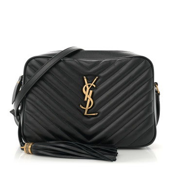 SAINT LAURENT Calfskin Matelasse Monogram Lou Camera Bag Black