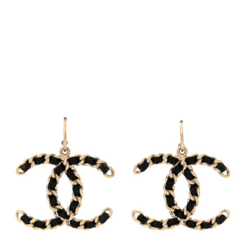 CHANEL Satin CC Chain Earrings Light Gold Black