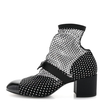 CHANEL Resille Strass Kid Suede Patent Mary Jane Short Boots 40.5 Black