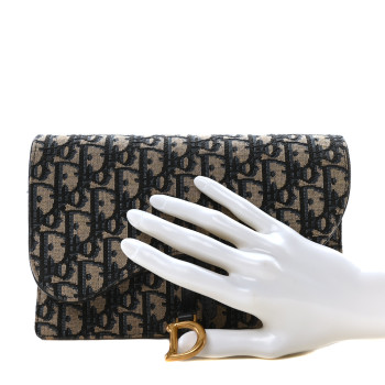 CHRISTIAN DIOR Oblique Saddle Chain Pouch Blue