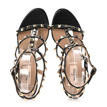 VALENTINO GARAVANI Calfskin Nappa Rockstud Gladiator 105mm Sandals 37 Black