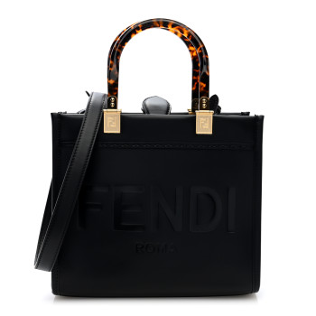 FENDI Vitello King Plexiglass Logo Embossed Small Fendi Sunshine Shopper Tote Black
