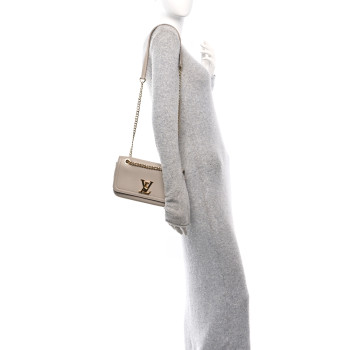 LOUIS VUITTON Grained Calfskin Lockme Chain East West Greige