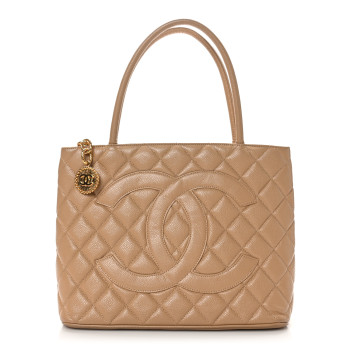 CHANEL Caviar Quilted Medallion Tote Beige