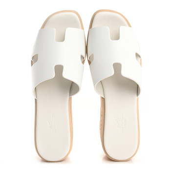HERMES Calfskin Cork Eze 30 Sandals 38 White