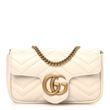 GUCCI Calfskin Matelasse Super Mini GG Marmont Shoulder Bag White