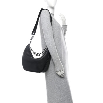 VALENTINO GARAVANI Grainy Calfskin Medium Vlogo Moon Hobo Bag Black