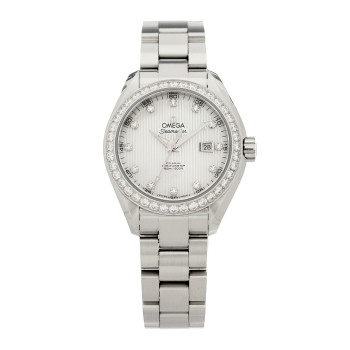 OMEGA Stainless Steel Diamond Bezel Mother of Pearl 34mm Seamaster Aqua Terra Co-Axial Chronometer Automatic Watch 231.15.34.20.55.001